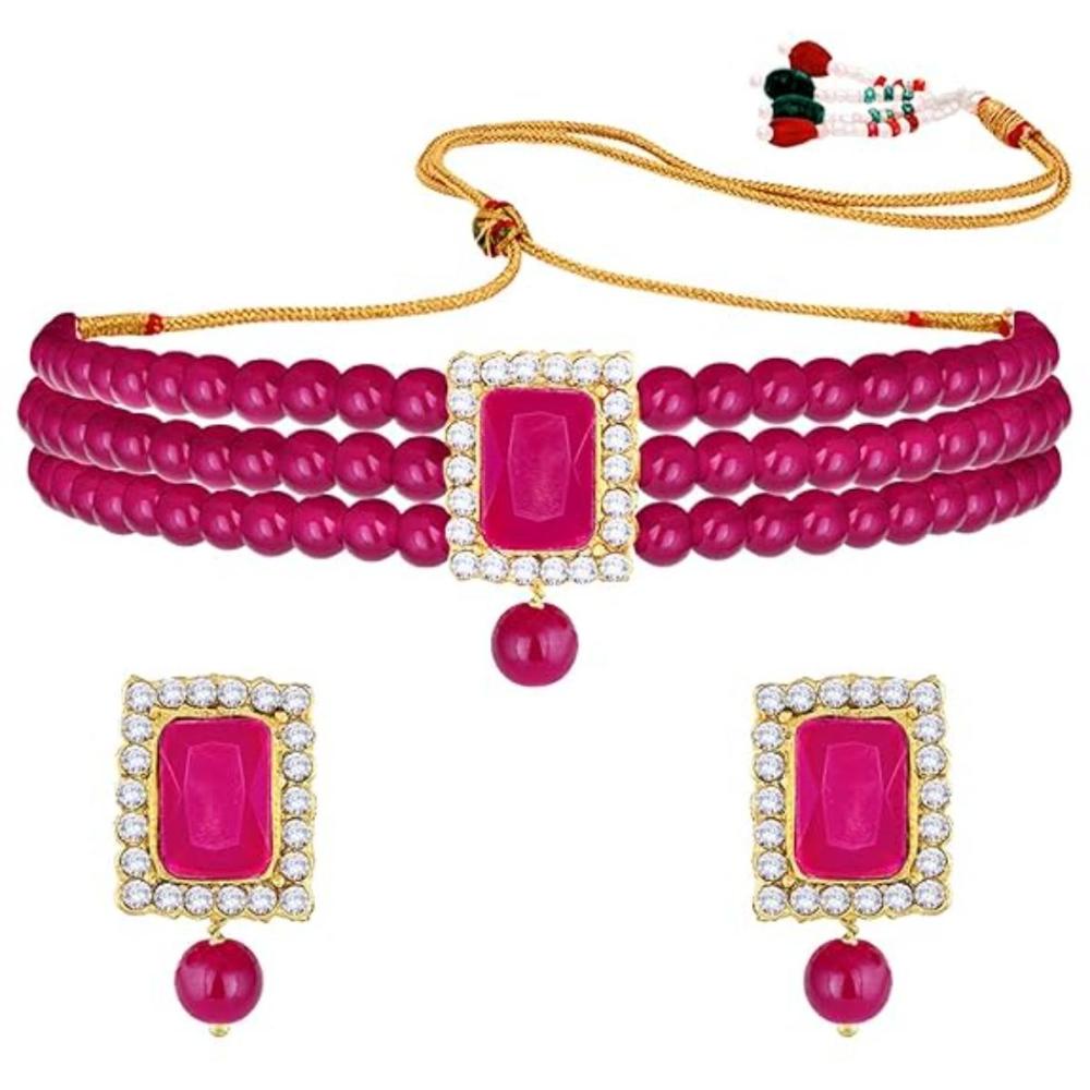 Etnico Gold Plated Pearl Choker Necklace & Earrings Set For Women (ML237QQ)