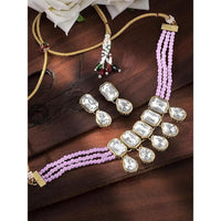 Etnico Gold Plated Pearl Choker Necklace & Earrings Set For Women (ML249Pi)