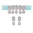 Etnico Silver Plated Traditional Stone Studded Pearl Choker Necklace with Earrings Set For Women (ML249ZSb)