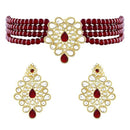 Etnico Gold Plated Kundan & Pearl Choker Necklace & Earrings Set For Women (ML263M)