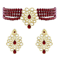 Etnico Gold Plated Kundan & Pearl Choker Necklace & Earrings Set For Women (ML263M)