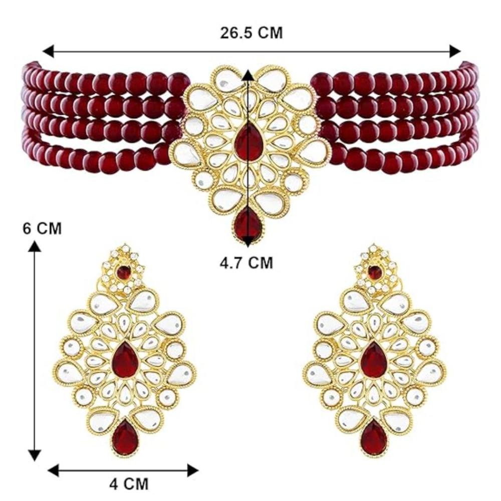 Etnico Gold Plated Kundan & Pearl Choker Necklace & Earrings Set For Women (ML263W)