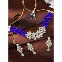 Etnico Gold Plated Pearl Choker Necklace With Earrings & Maang Tikka Set (ML285BL)