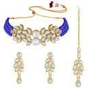 Etnico Gold Plated Pearl Choker Necklace With Earrings & Maang Tikka Set (ML285BL)