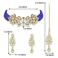 Etnico Gold Plated Pearl Choker Necklace With Earrings & Maang Tikka Set (ML285BL)