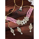 Etnico Gold Plated Pearl Choker Necklace With Earrings & Maang Tikka Set (ML285Pi)