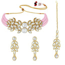 Etnico Gold Plated Pearl Choker Necklace With Earrings & Maang Tikka Set (ML285Pi)