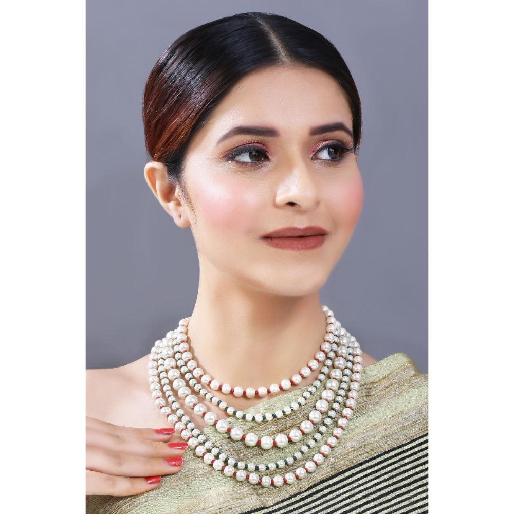 Etnico Gold Plated Multistrand Long Pearl Necklace For women (ML290MG)