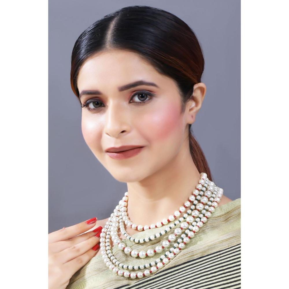 Etnico Gold Plated Multistrand Long Pearl Necklace For women (ML290MG)