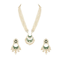 Etnico Gold Plated Meenakari Kundan & Pearl Drop Long Necklace & Earrings Set For Women (ML297G)