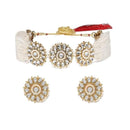 Etnico Gold Plated Kundan & Pearl Choker Necklace & Earrings Set For Women (ML310W)