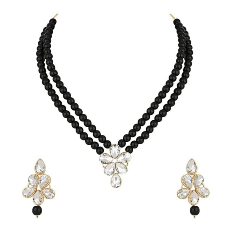 Etnico Gold Plated Traditional Kundan & Pearl Studded Necklace Jewellery Set For Women (ML311B)