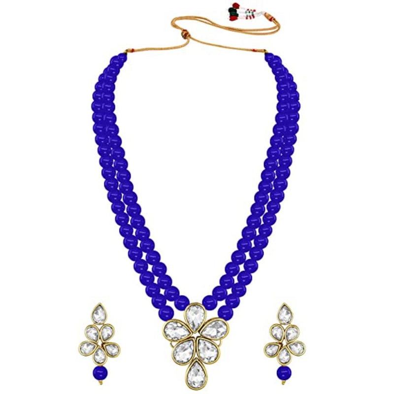 Etnico Gold Plated Traditional Kundan & Pearl Studded Necklace Jewellery Set For Women (ML311) (Blue)
