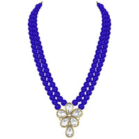 Etnico Gold Plated Traditional Kundan & Pearl Studded Necklace Jewellery Set For Women (ML311) (Blue)
