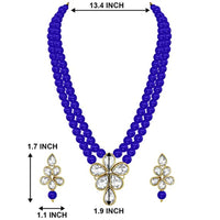 Etnico Gold Plated Traditional Kundan & Pearl Studded Necklace Jewellery Set For Women (ML311) (Blue)