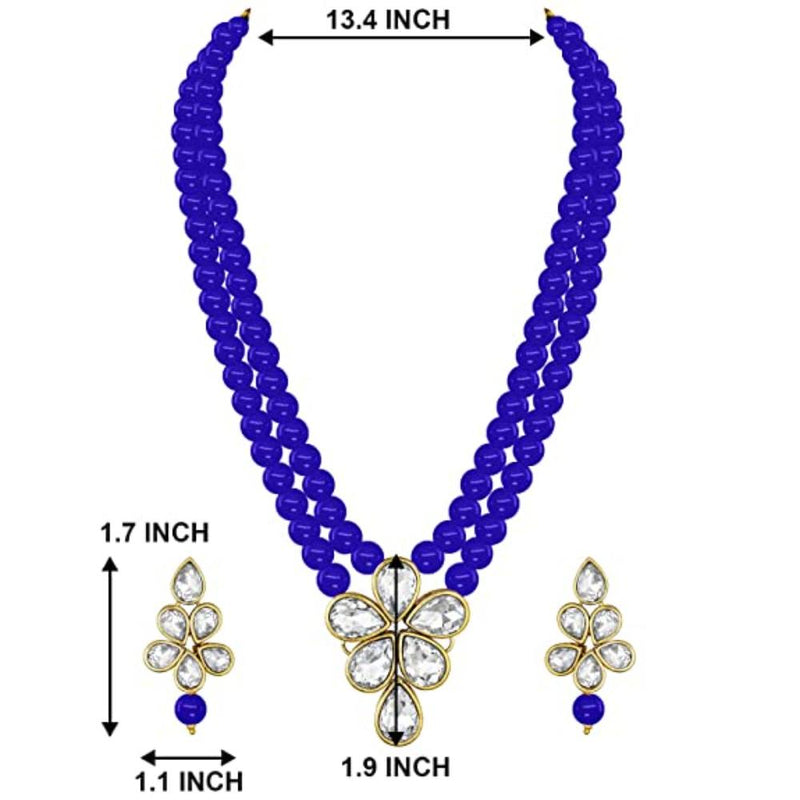 Etnico Gold Plated Traditional Kundan & Pearl Studded Necklace Jewellery Set For Women (ML311) (Blue)
