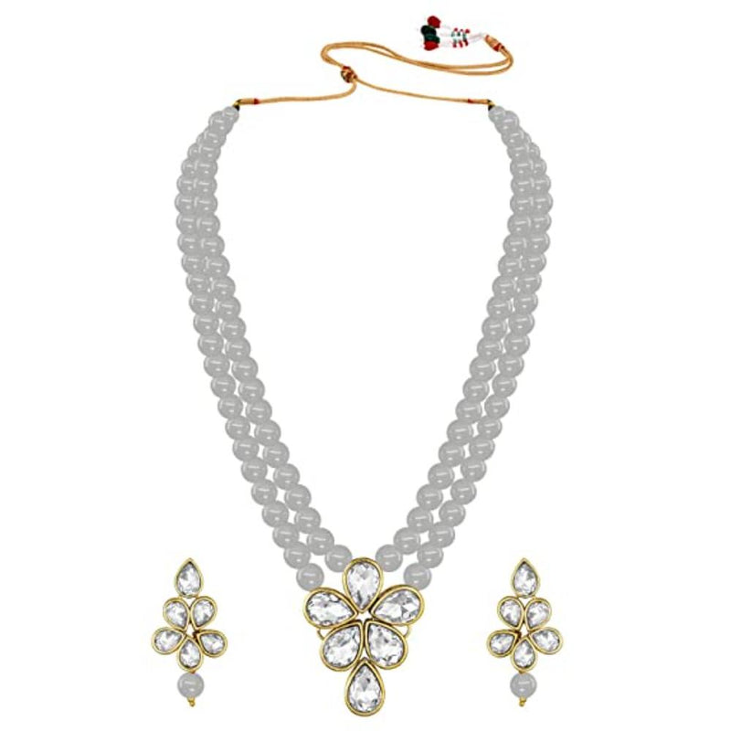 Etnico Gold Plated Traditional Kundan & Pearl Studded Necklace Jewellery Set For Women (ML311) (Grey)