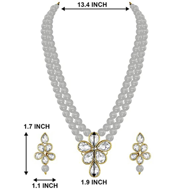 Etnico Gold Plated Traditional Kundan & Pearl Studded Necklace Jewellery Set For Women (ML311) (Grey)
