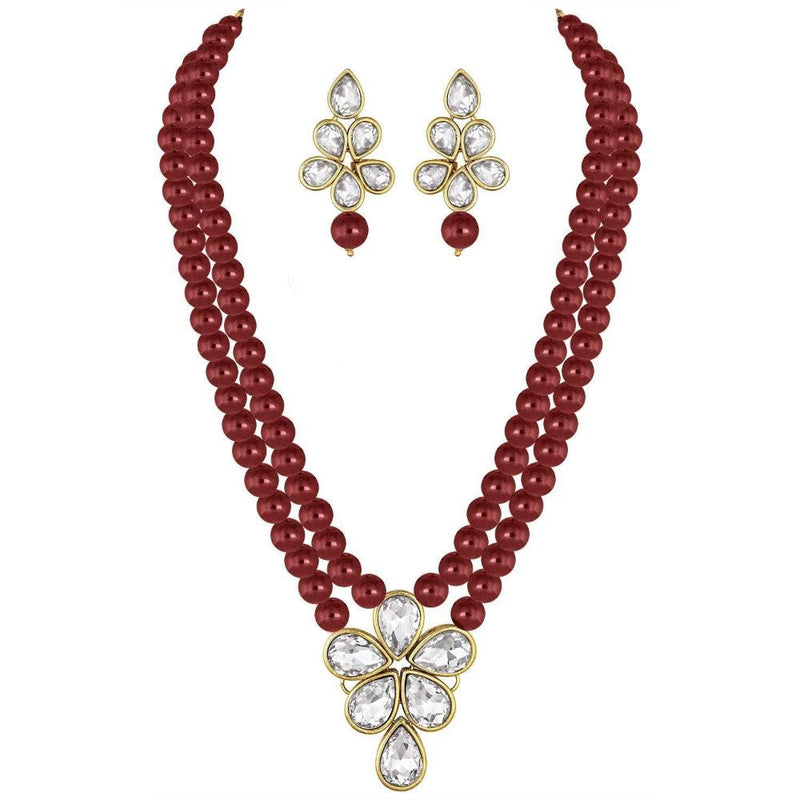 Etnico Gold Plated Traditional Kundan & Pearl Studded Necklace Jewellery Set For Women (ML311M)