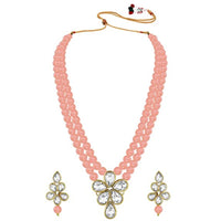 Etnico Gold Plated Traditional Kundan & Pearl Studded Necklace Jewellery Set For Women (ML311) (Peach)