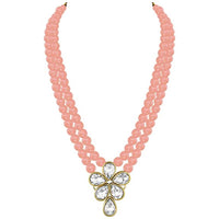 Etnico Gold Plated Traditional Kundan & Pearl Studded Necklace Jewellery Set For Women (ML311) (Peach)