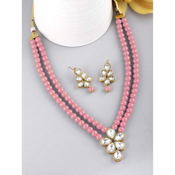 Etnico Gold Plated Traditional Kundan & Pearl Studded Necklace Jewellery Set For Women (ML311Pi)