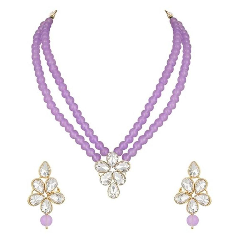 Etnico Gold Plated Traditional Kundan & Pearl Studded Necklace Jewellery Set For Women (ML311) (Purple)