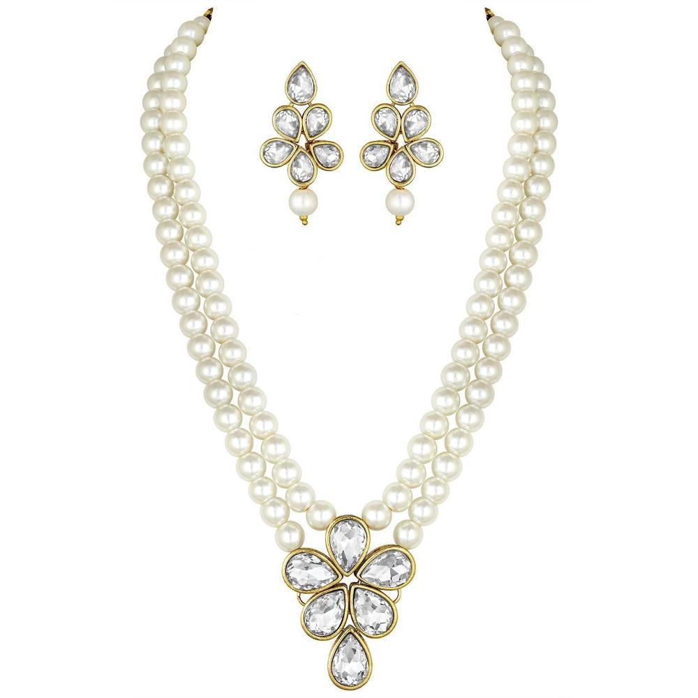 Etnico Gold Plated Traditional Kundan & Pearl Studded Necklace Jewellery Set For Women (ML311W)