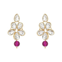 Etnico Gold Plated Traditional Kundan & Pearl Studded Necklace Jewellery Set For Women (ML311) (Wine)