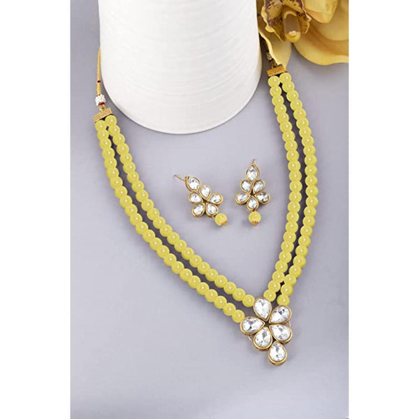 Etnico Gold Plated Traditional Kundan & Pearl Studded Necklace Jewellery Set For Women (ML311) (Yellow)