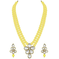 Etnico Gold Plated Traditional Kundan & Pearl Studded Necklace Jewellery Set For Women (ML311) (Yellow)