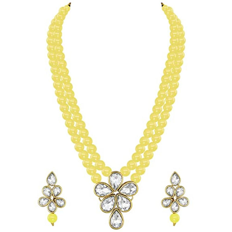 Etnico Gold Plated Traditional Kundan & Pearl Studded Necklace Jewellery Set For Women (ML311) (Yellow)