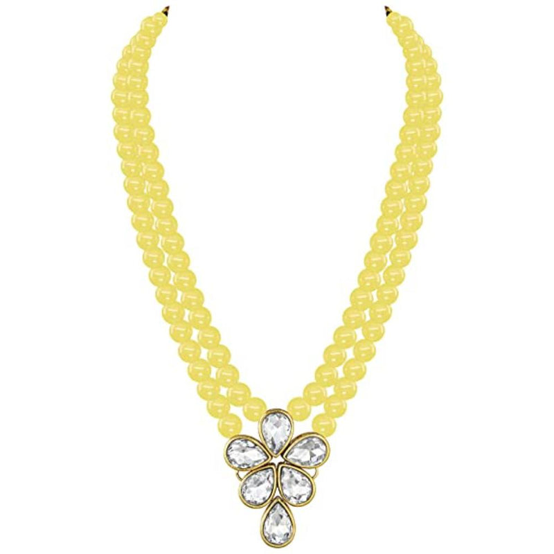 Etnico Gold Plated Traditional Kundan & Pearl Studded Necklace Jewellery Set For Women (ML311) (Yellow)