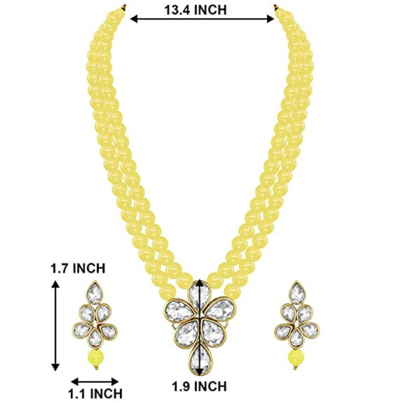 Etnico Gold Plated Traditional Kundan & Pearl Studded Necklace Jewellery Set For Women (ML311) (Yellow)