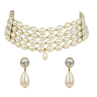 Etnico Gold Plated Traditional Pearl Beaded Stylish Moti Choker Necklace Jewellery Set with Earrings for women (ML314W)