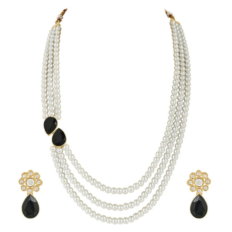 Etnico Gold Plated Traditional Stone Studded Pearl Long Necklace Jewellery Set For Women/Girls (ML315B)