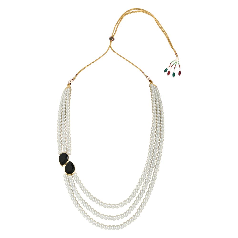 Etnico Gold Plated Traditional Stone Studded Pearl Long Necklace Jewellery Set For Women/Girls (ML315B)