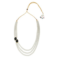 Etnico Gold Plated Traditional Stone Studded Pearl Long Necklace Jewellery Set For Women/Girls (ML315B)