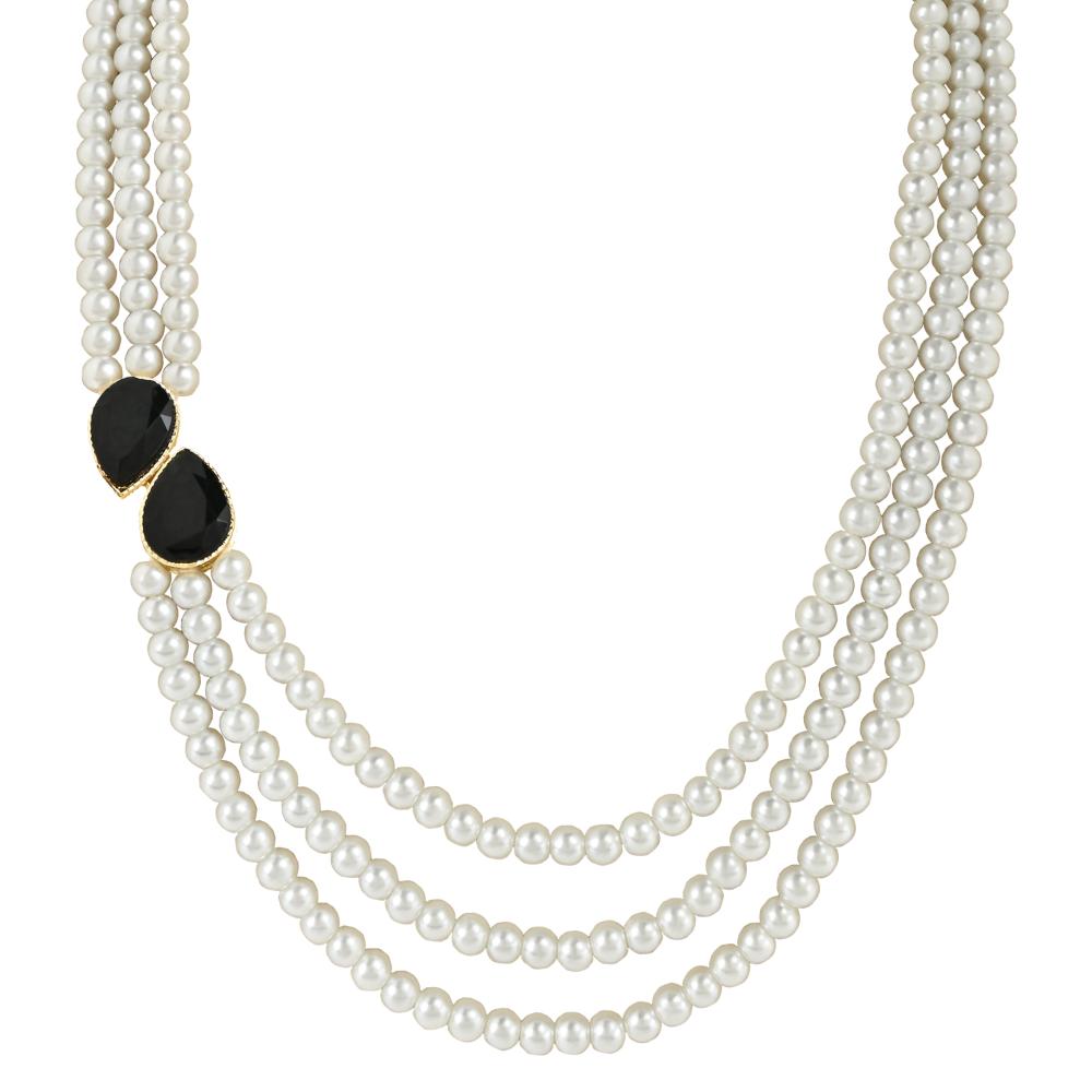Etnico Gold Plated Traditional Stone Studded Pearl Long Necklace Jewellery Set For Women/Girls (ML315B)