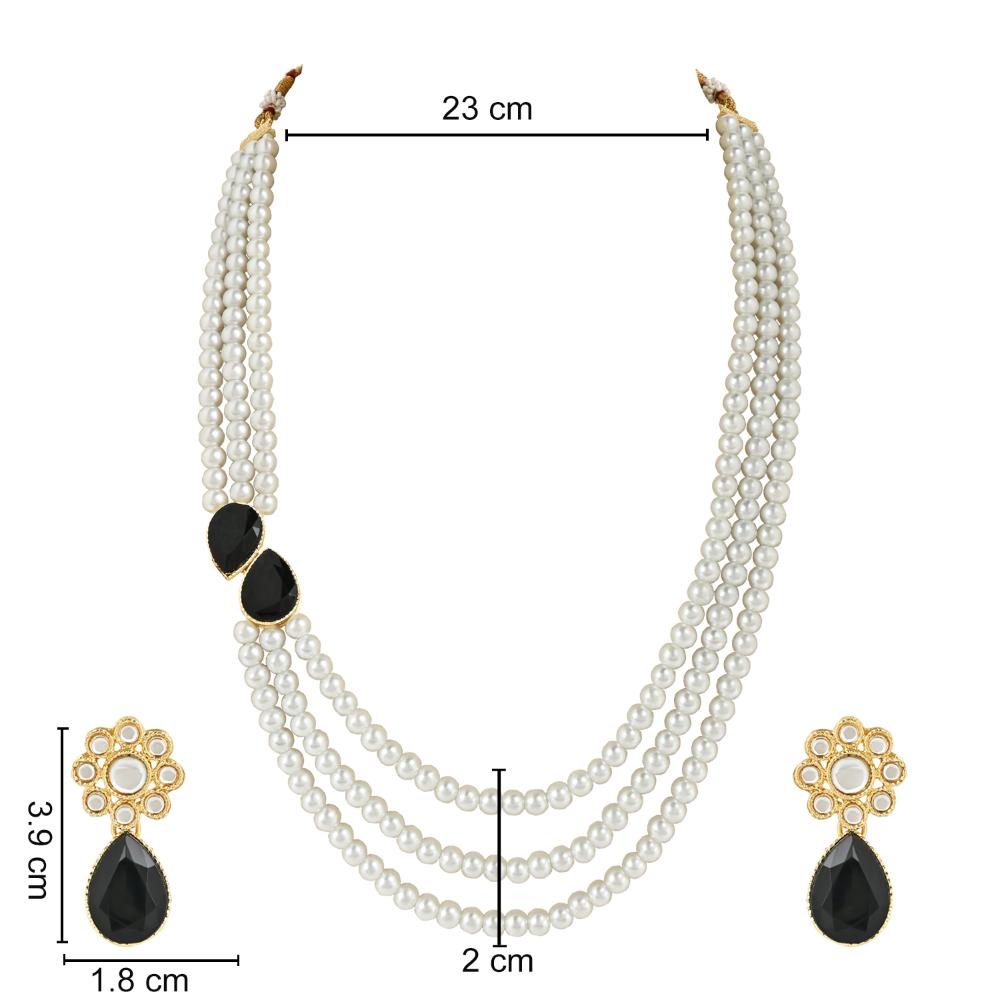 Etnico Gold Plated Traditional Stone Studded Pearl Long Necklace Jewellery Set For Women/Girls (ML315B)