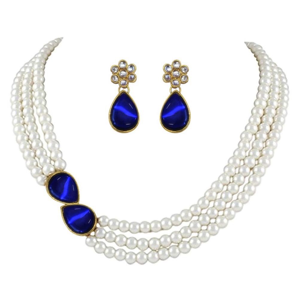 Etnico Gold Plated Traditional Stone Studded Pearl Choker Necklace Jewellery Set For Women/Girls (ML315Bl)