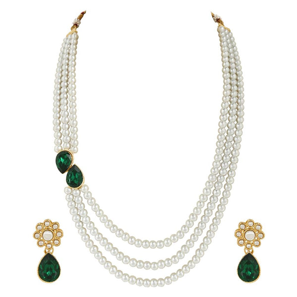 Etnico Gold Plated Traditional Stone Studded Pearl Long Necklace Jewellery Set For Women/Girls (ML315G)