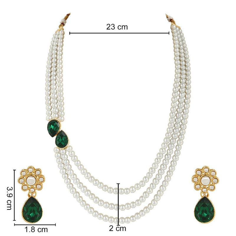 Etnico Gold Plated Traditional Stone Studded Pearl Long Necklace Jewellery Set For Women/Girls (ML315G)