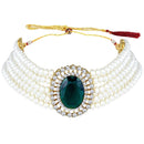 Etnico Gold Plated Traditional Green Stone Studded Pearl Choker Necklace Jewellery Set For Women/Girls (ML316G)