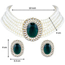 Etnico Gold Plated Traditional Green Stone Studded Pearl Choker Necklace Jewellery Set For Women/Girls (ML316G)