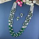 Etnico Gold Plated Traditional Stone Studded Multi Strand Long Pearl Necklace Jewellery With Stud Earrings Set For Women/Girls (Green)