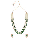 Etnico Gold Plated Traditional Stone Studded Multi Strand Long Pearl Necklace Jewellery With Stud Earrings Set For Women/Girls (Green)