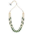 Etnico Gold Plated Traditional Stone Studded Multi Strand Long Pearl Necklace Jewellery With Stud Earrings Set For Women/Girls (Green)