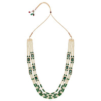 Etnico Gold Plated Traditional Stone Studded Multi Strand Long Pearl Necklace Jewellery With Stud Earrings Set For Women/Girls (Green)
