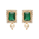 Etnico Gold Plated Traditional Stone Studded Multi Strand Long Pearl Necklace Jewellery With Stud Earrings Set For Women/Girls (Green)